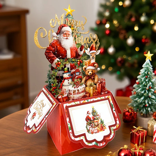 3D Christmas Pop-Up Card – Santa Claus & Reindeer Greeting Card