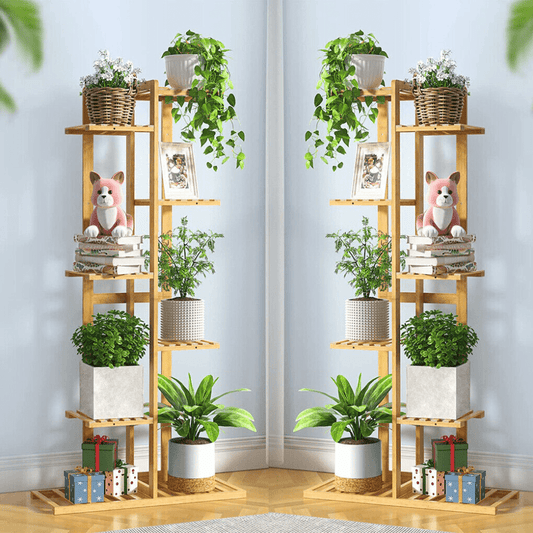 5/6 Pot Vertically Bamboo Flower Shelf Rack Pots Display Corner Shelving - Buy Online at Bargain Bay Australia