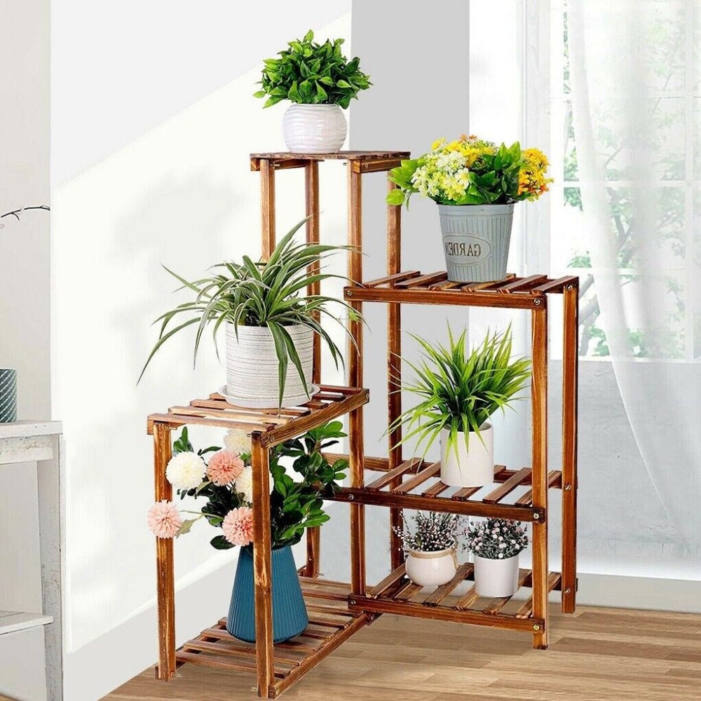 6 Tier Corner Plant Display Stand Wood Flower Pots Shelf Rack - Buy Online at Bargain Bay Australia
