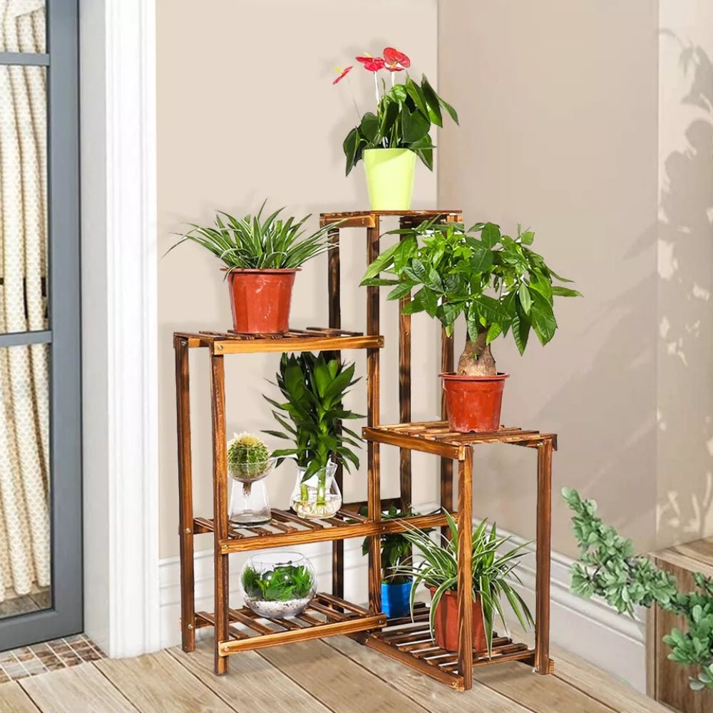 6 Tier Corner Plant Display Stand Wood Flower Pots Shelf Rack - Buy Online at Bargain Bay Australia