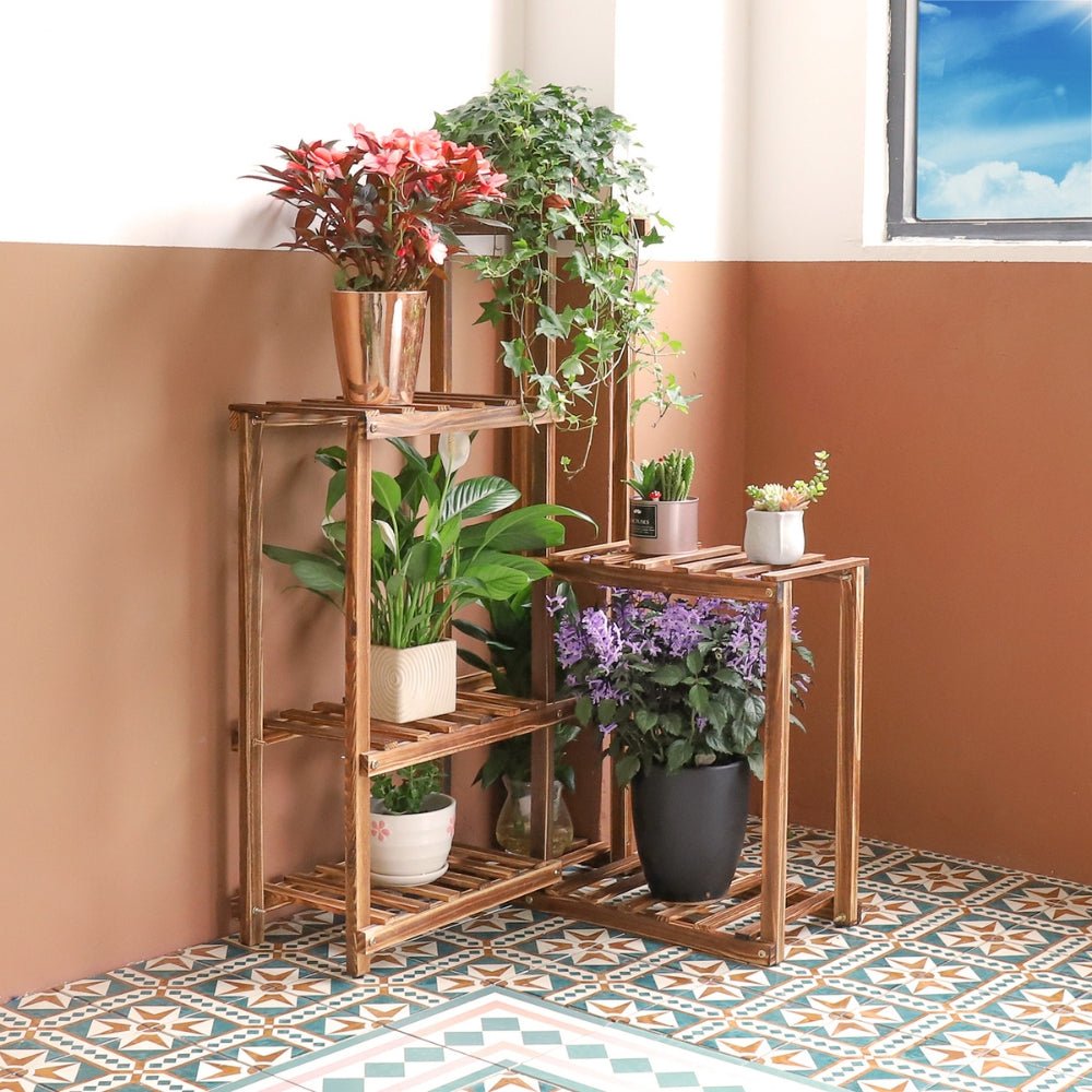 6 Tier Corner Plant Display Stand Wood Flower Pots Shelf Rack - Buy Online at Bargain Bay Australia