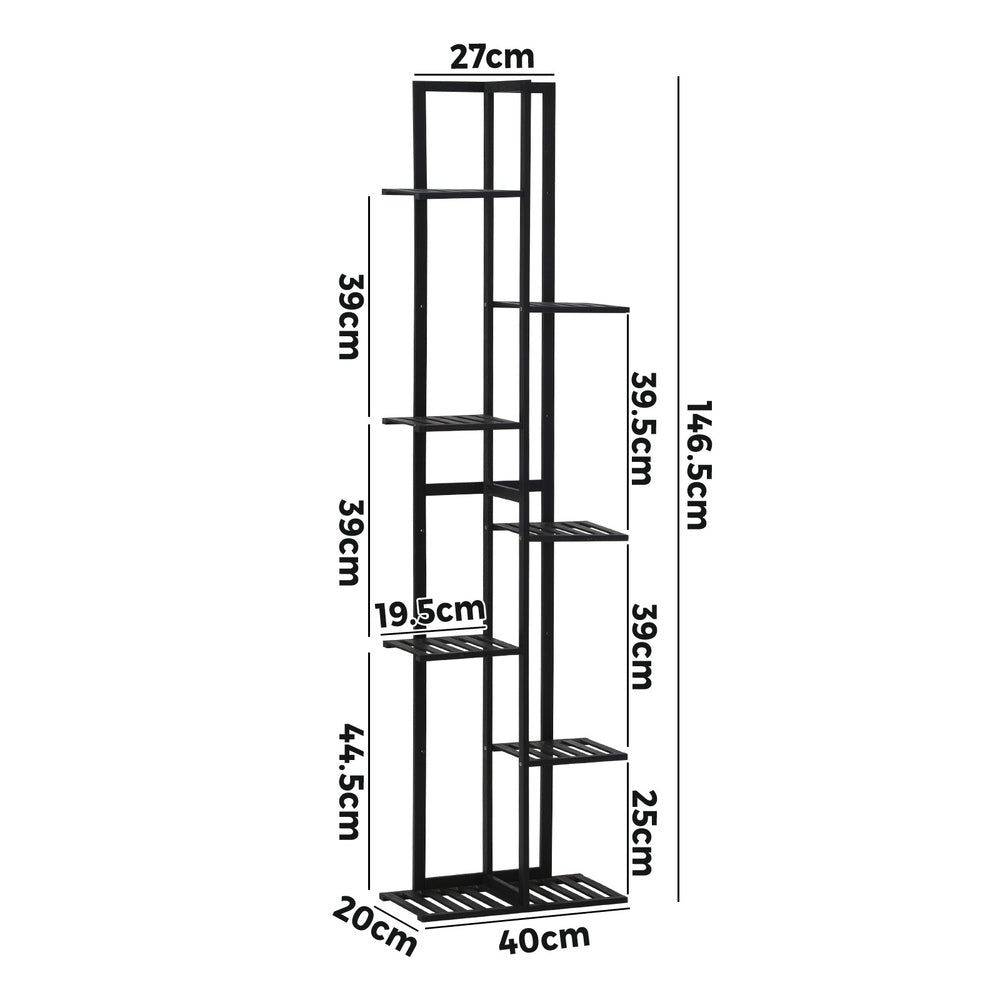 7 - Tier Bamboo Plant Stand Staggered Shelves Black - Buy Online at Bargain Bay Australia