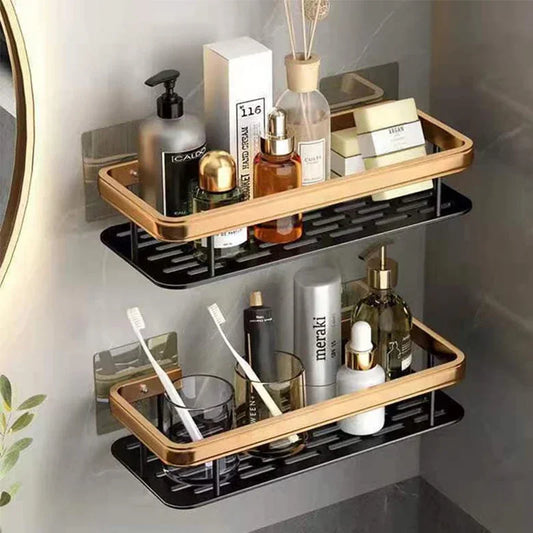Aluminum Alloy Bathroom & Kitchen Shelf – No-Drill Shampoo & Storage Rack