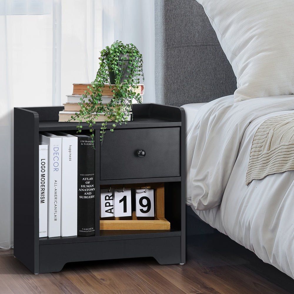 Bedside Table with Drawer and Storage Space Black - Buy Online at Bargain Bay Australia