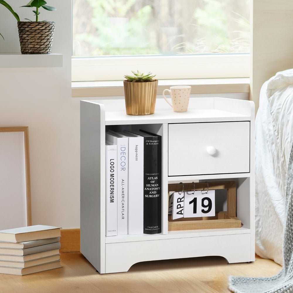 Bedside Table with Drawer and Storage Space White - Buy Online at Bargain Bay Australia