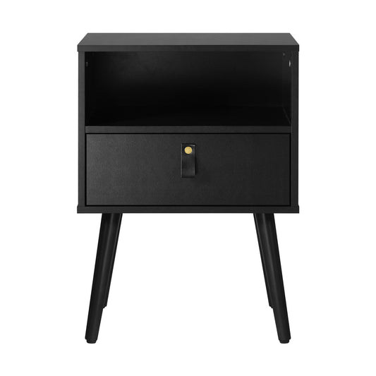 Bedside Table with Leather Handle Black - Buy Online at Bargain Bay Australia