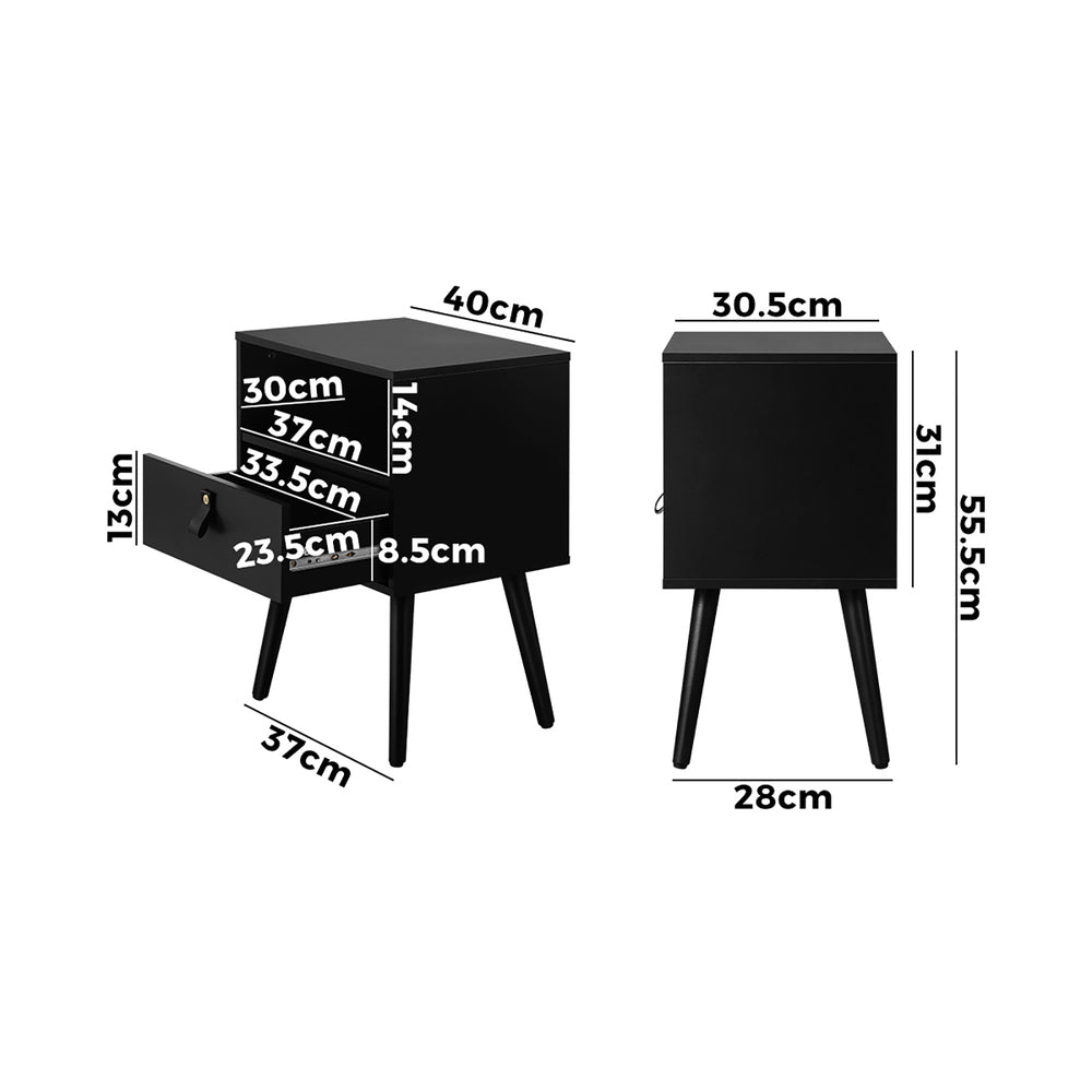 Bedside Table with Leather Handle Black - Buy Online at Bargain Bay Australia
