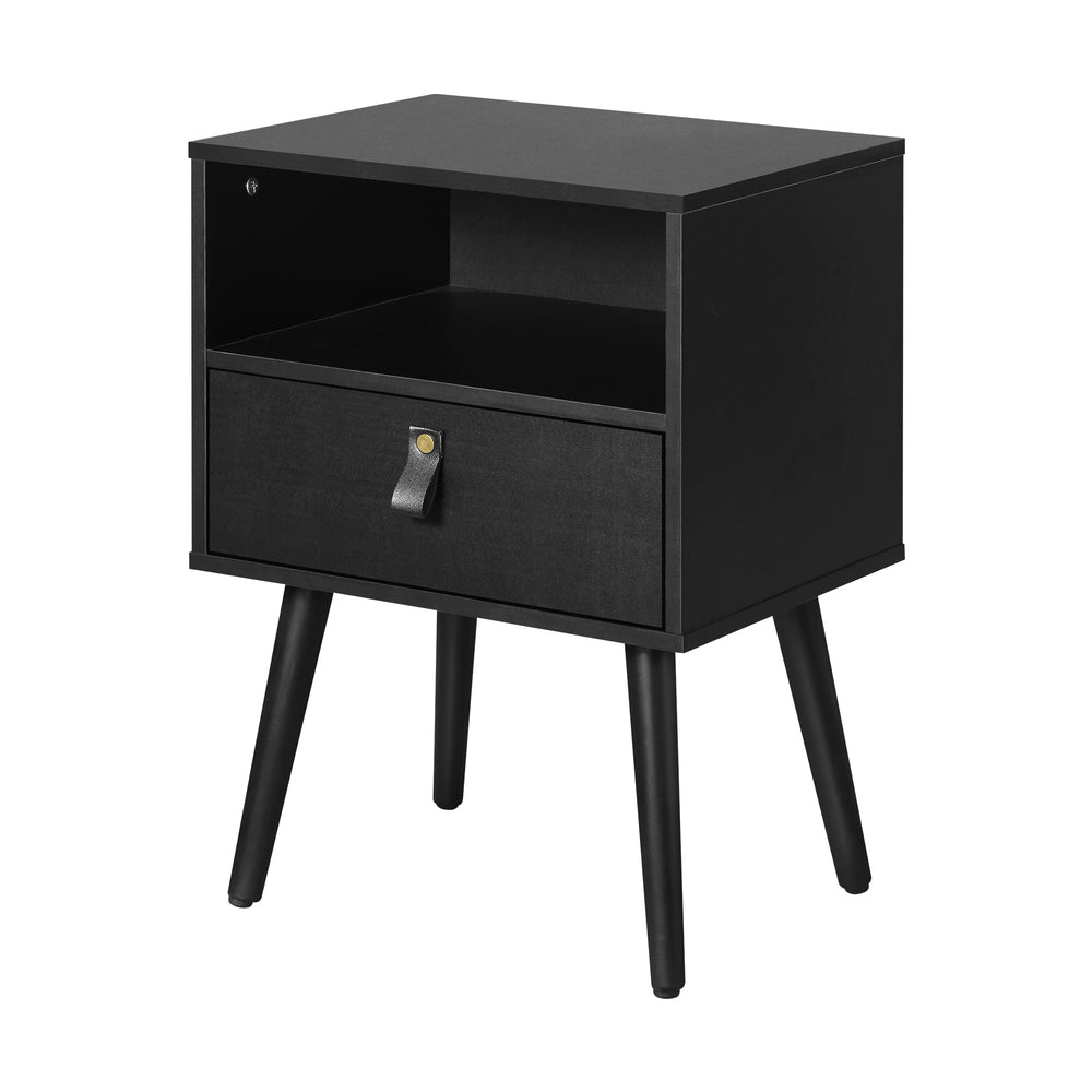 Bedside Table with Leather Handle Black - Buy Online at Bargain Bay Australia