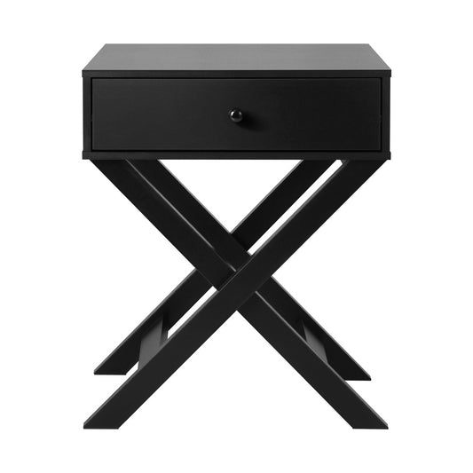 Bedside Table with Wooden Frame Cross Base Black - Buy Online at Bargain Bay Australia