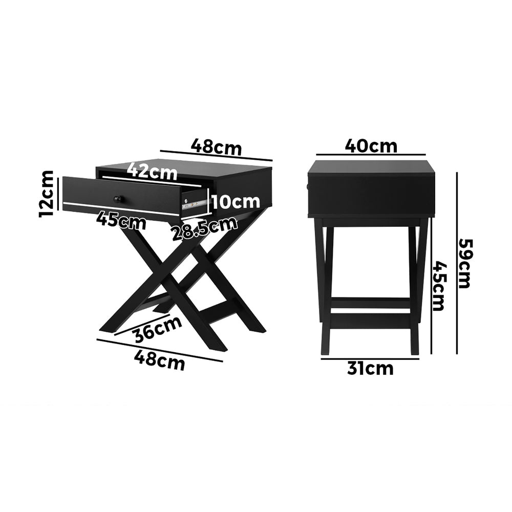 Bedside Table with Wooden Frame Cross Base Black - Buy Online at Bargain Bay Australia