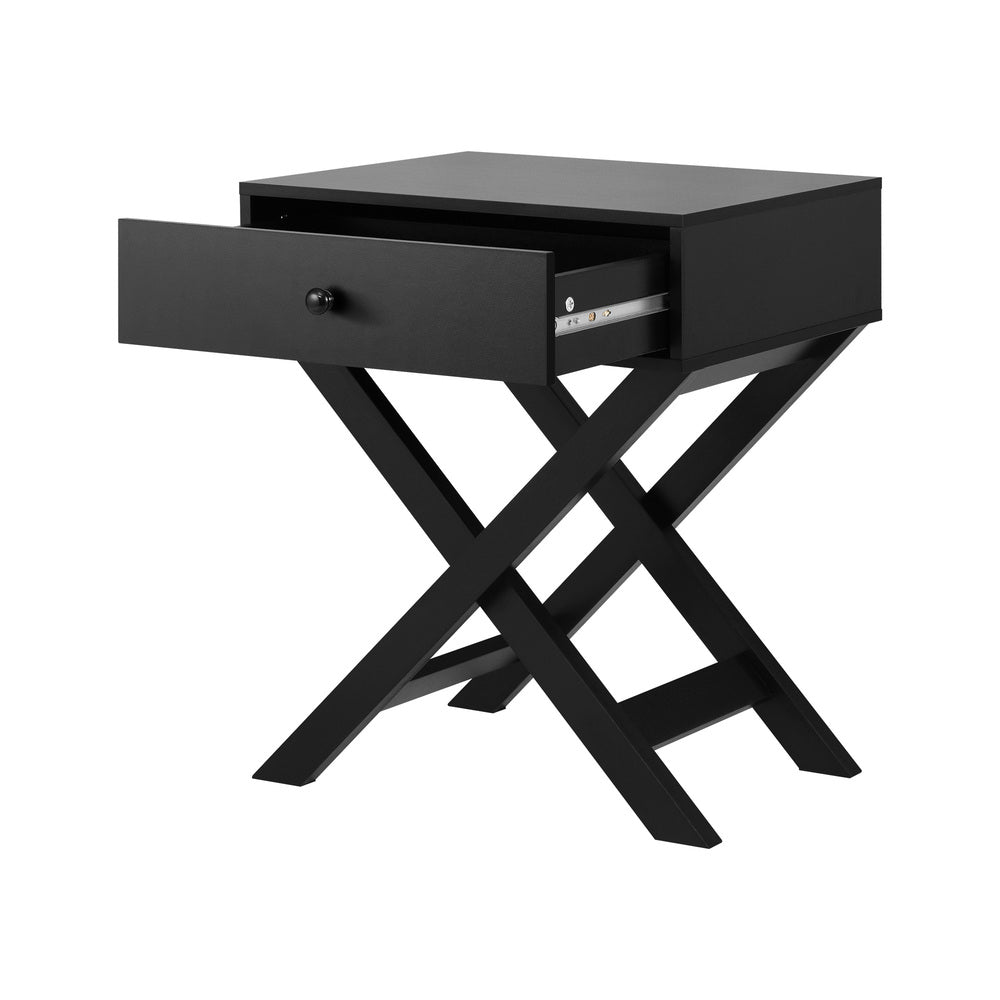 Bedside Table with Wooden Frame Cross Base Black - Buy Online at Bargain Bay Australia