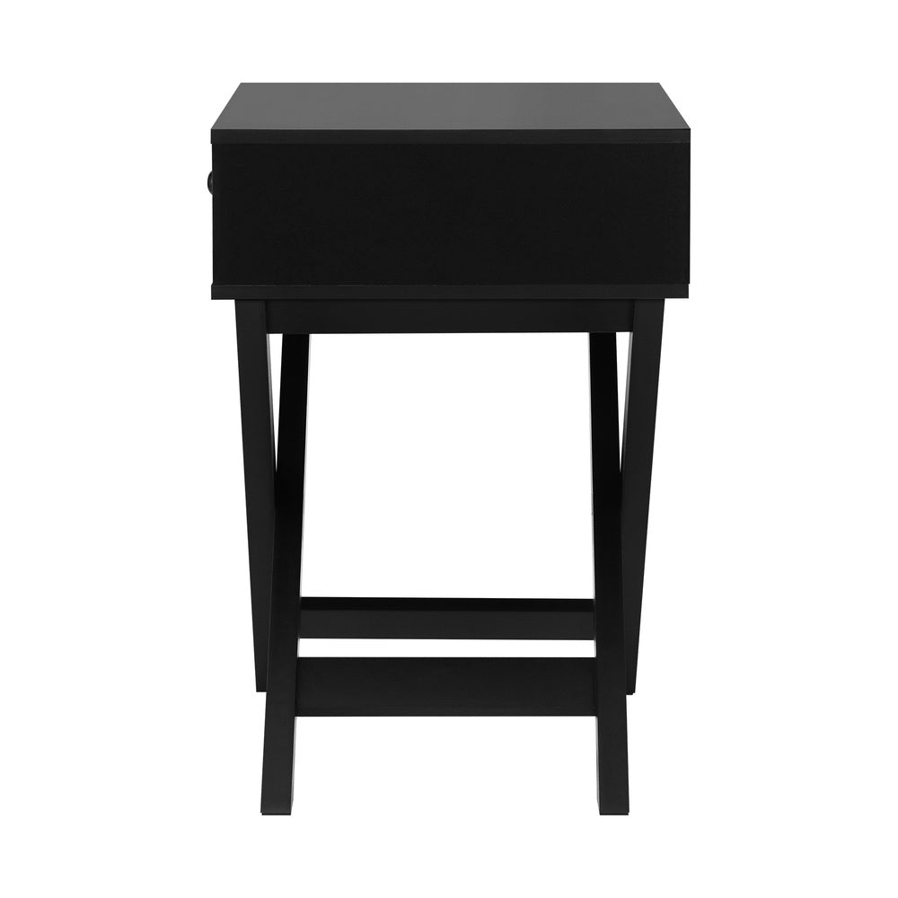 Bedside Table with Wooden Frame Cross Base Black - Buy Online at Bargain Bay Australia