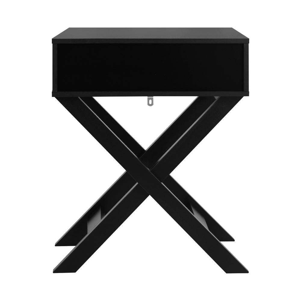 Bedside Table with Wooden Frame Cross Base Black - Buy Online at Bargain Bay Australia