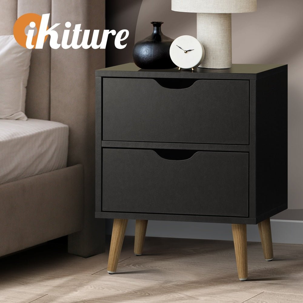 Black Bedside Tables with Air Gap Handle and 2 Drawers - Buy Online at Bargain Bay Australia