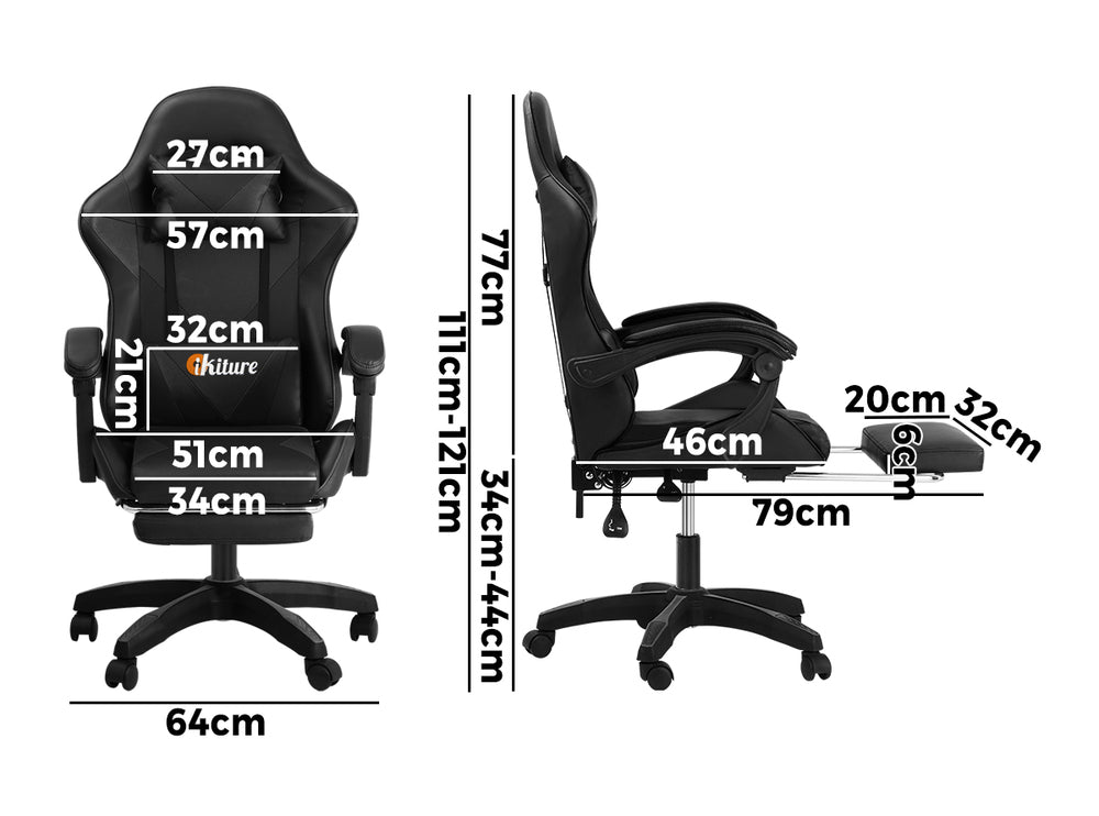 Black Gaming Chair with Footrest and Massage Pillow - Buy Online at Bargain Bay Australia