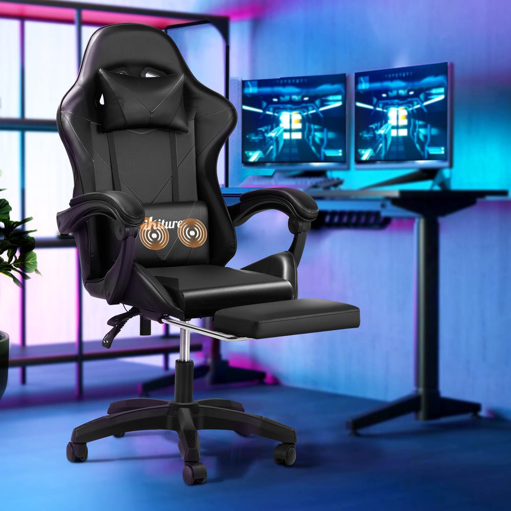 Black Gaming Chair with Footrest and Massage Pillow - Buy Online at Bargain Bay Australia