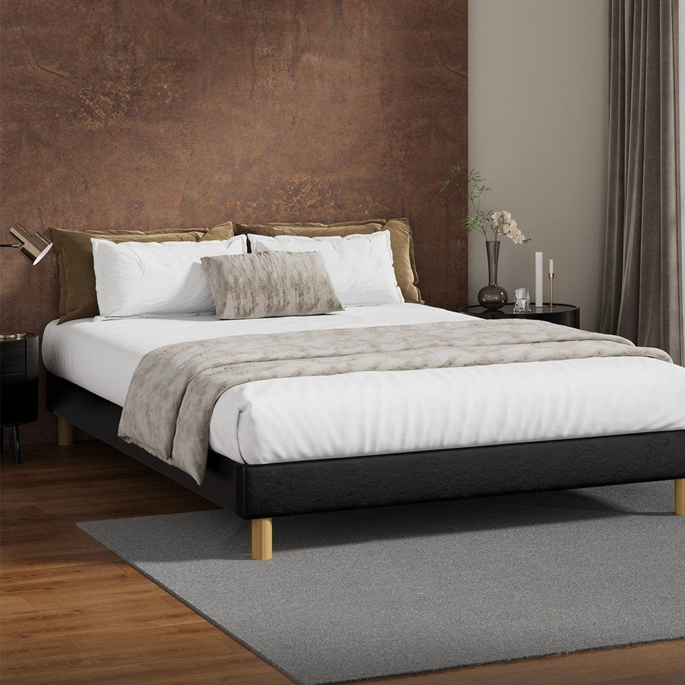 Black Leather Queen Size Bed Frame Base - Buy Online at Bargain Bay Australia