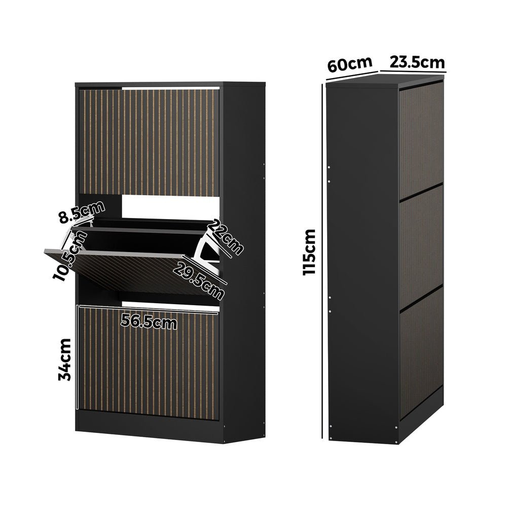 Black Shoe Rack Storage Cabinet with 3 Compartments - Buy Online at Bargain Bay Australia