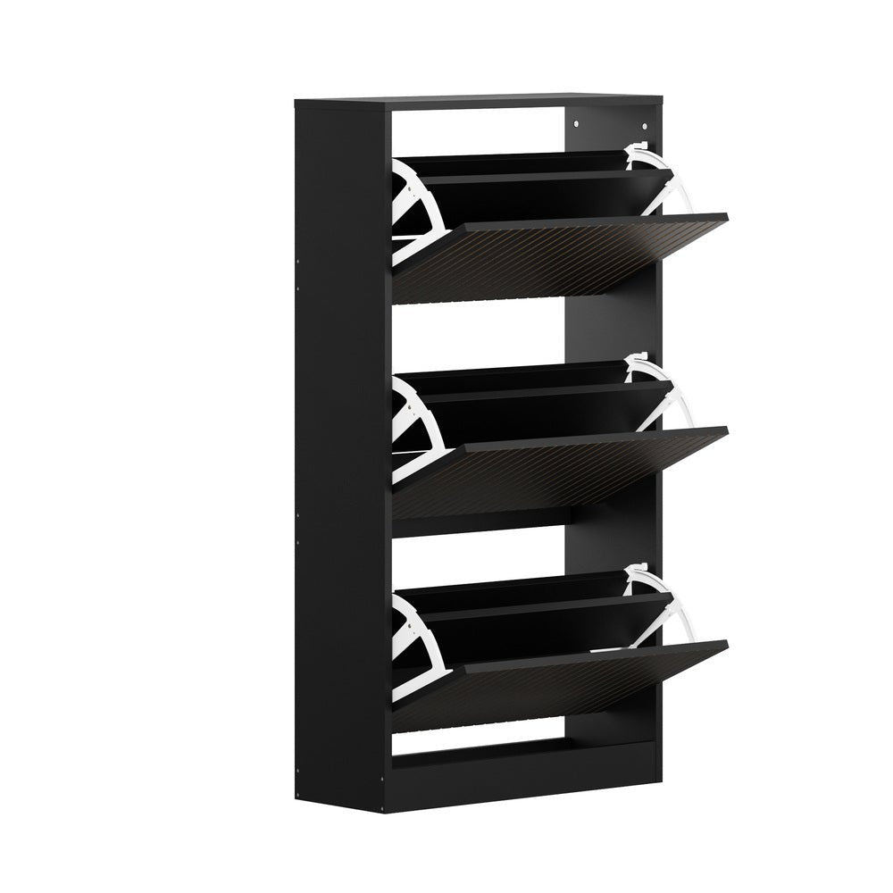 Black Shoe Rack Storage Cabinet with 3 Compartments - Buy Online at Bargain Bay Australia