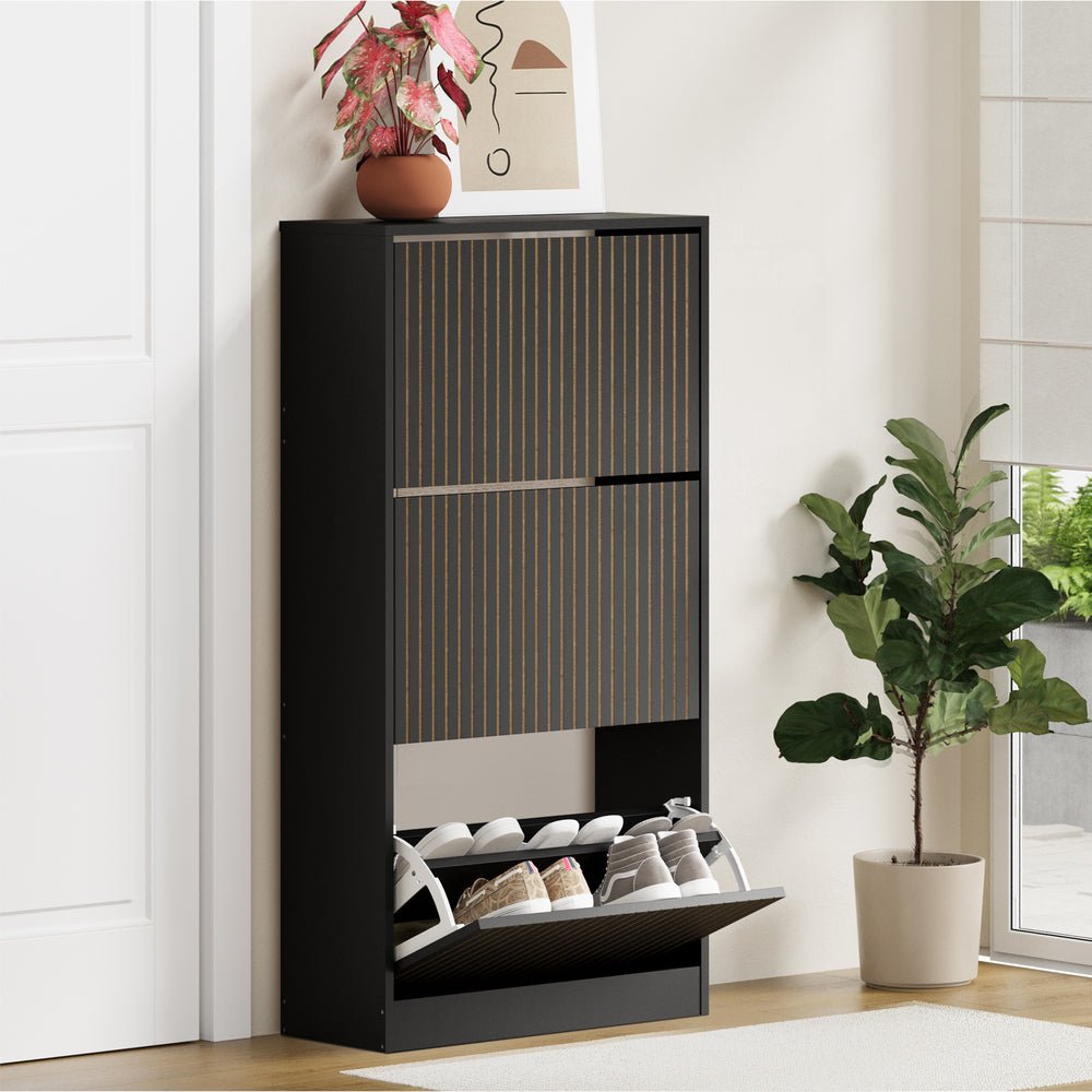 Black Shoe Rack Storage Cabinet with 3 Compartments - Buy Online at Bargain Bay Australia