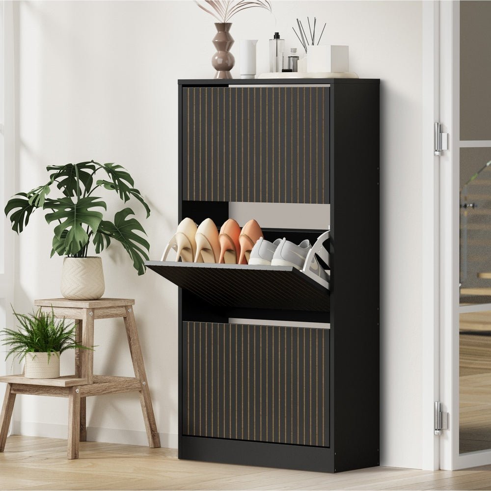 Black Shoe Rack Storage Cabinet with 3 Compartments - Buy Online at Bargain Bay Australia