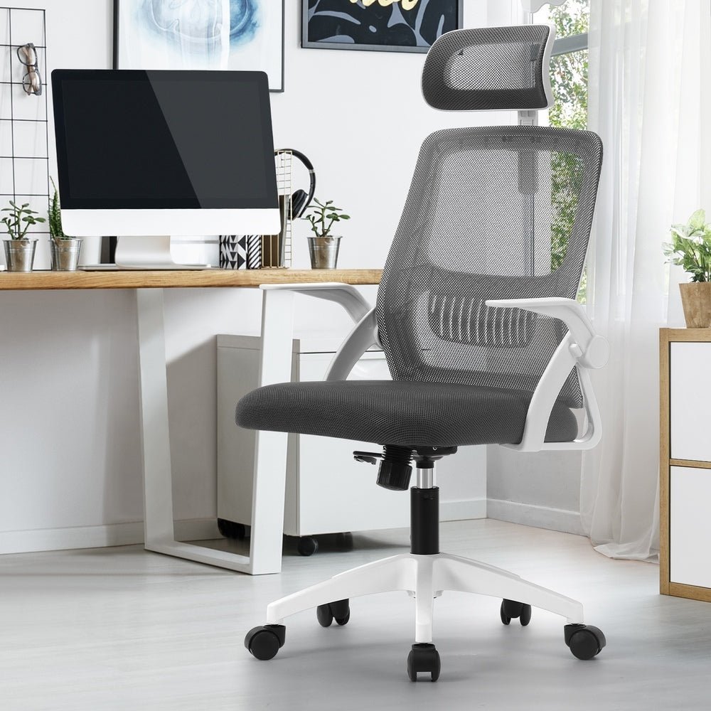 Dark Grey and White Mesh Office Chair with Fabric Seat - Buy Online at Bargain Bay Australia