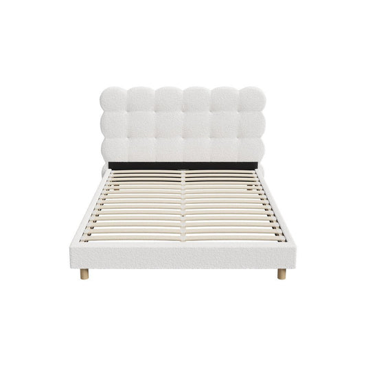 Double Bed Frame with White Boucle Fabric Tufted Bedhead - Buy Online at Bargain Bay Australia