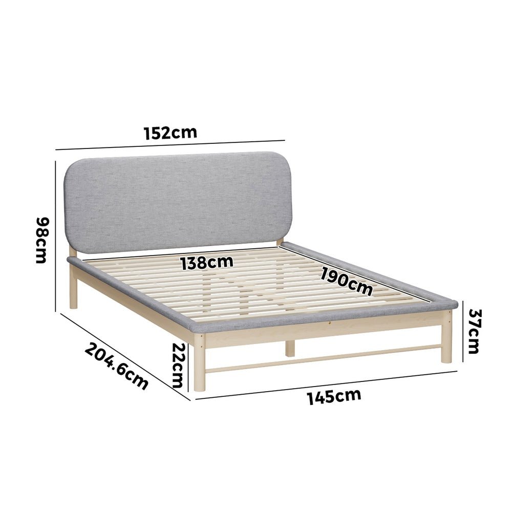 Double Size Wooden Bed Frame with Padded Fabric Edges and Headboard - Buy Online at Bargain Bay Australia