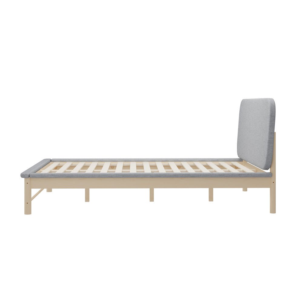Double Size Wooden Bed Frame with Padded Fabric Edges and Headboard - Buy Online at Bargain Bay Australia