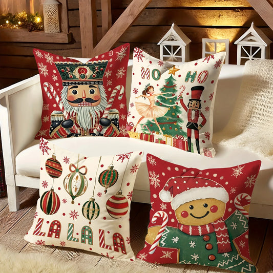 Festive Christmas Pillowcases – Nutcracker, Gingerbread & Ornament Print