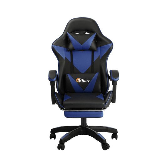 Gaming Chair with Footrest and Massage Pillow Black and Blue - Buy Online at Bargain Bay Australia