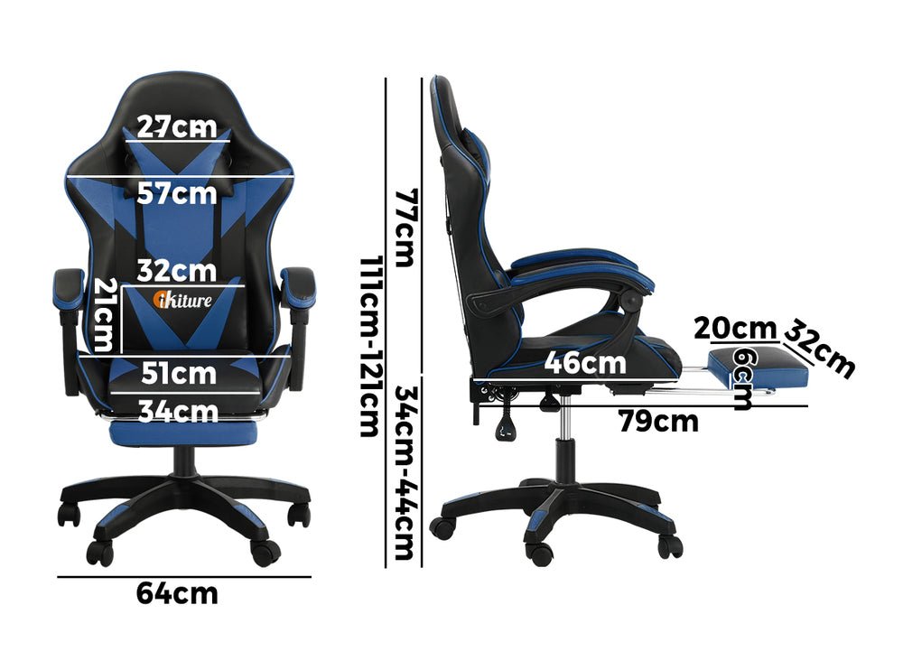 Gaming Chair with Footrest and Massage Pillow Black and Blue - Buy Online at Bargain Bay Australia