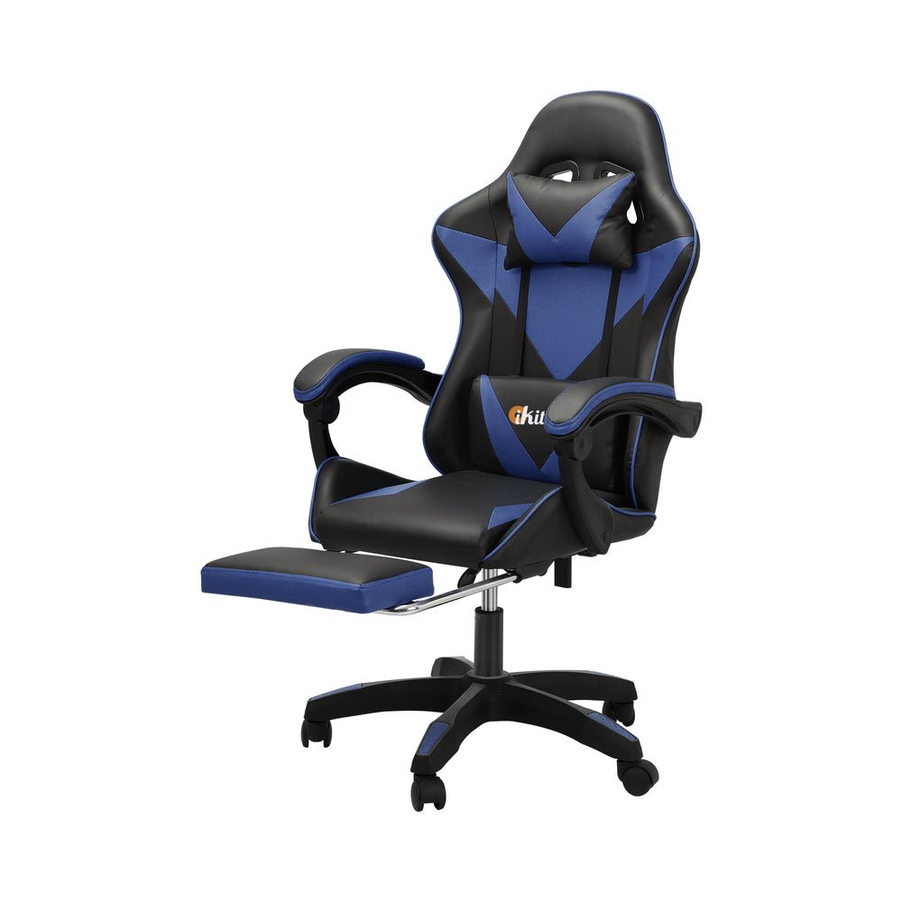 Gaming Chair with Footrest and Massage Pillow Black and Blue - Buy Online at Bargain Bay Australia