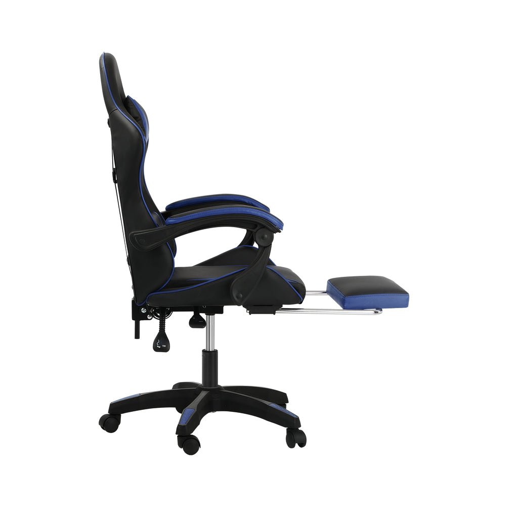 Gaming Chair with Footrest and Massage Pillow Black and Blue - Buy Online at Bargain Bay Australia