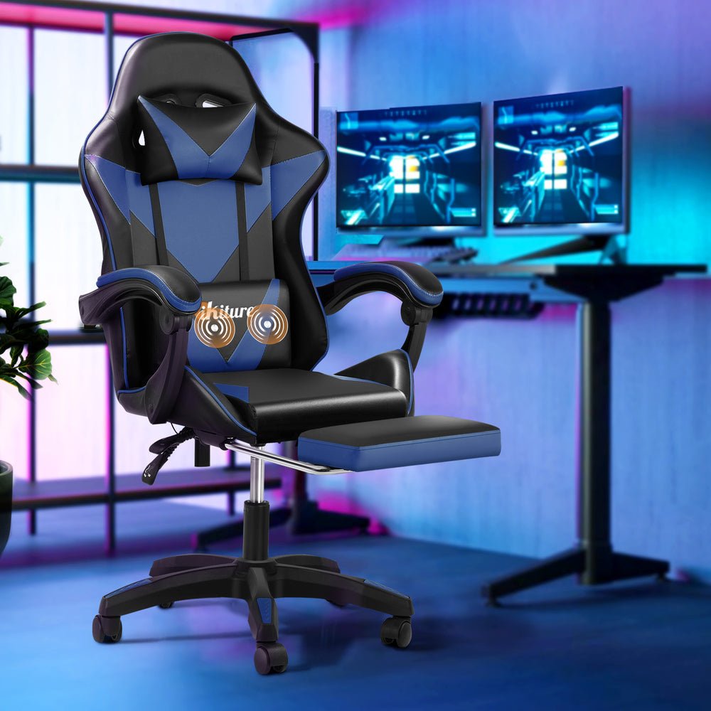 Gaming Chair with Footrest and Massage Pillow Black and Blue - Buy Online at Bargain Bay Australia