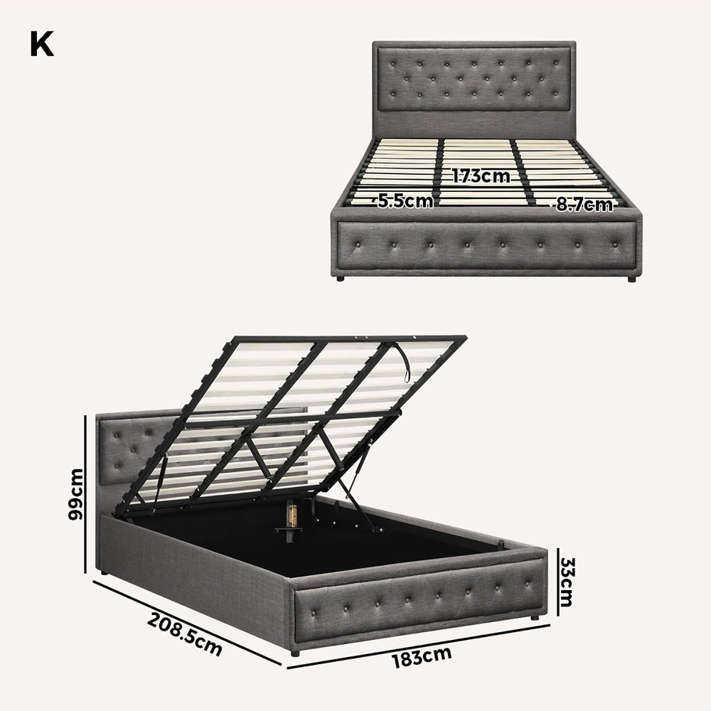 King Bed Frame with Gas Lift Storage Base Grey - Buy Online at Bargain Bay Australia