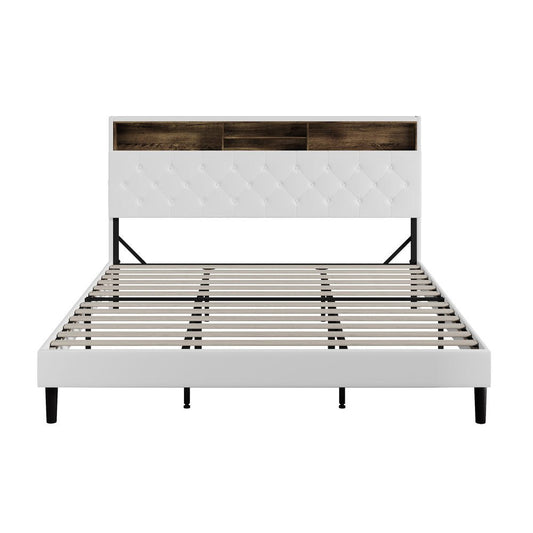 King Size White Bed Frame with LED Storage Bedhead - Buy Online at Bargain Bay Australia