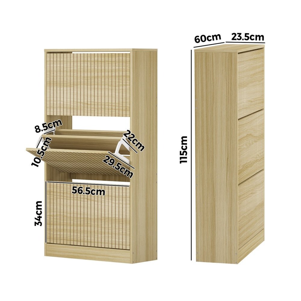 Natural Shoe Rack Storage Cabinet with 3 Compartments - Buy Online at Bargain Bay Australia