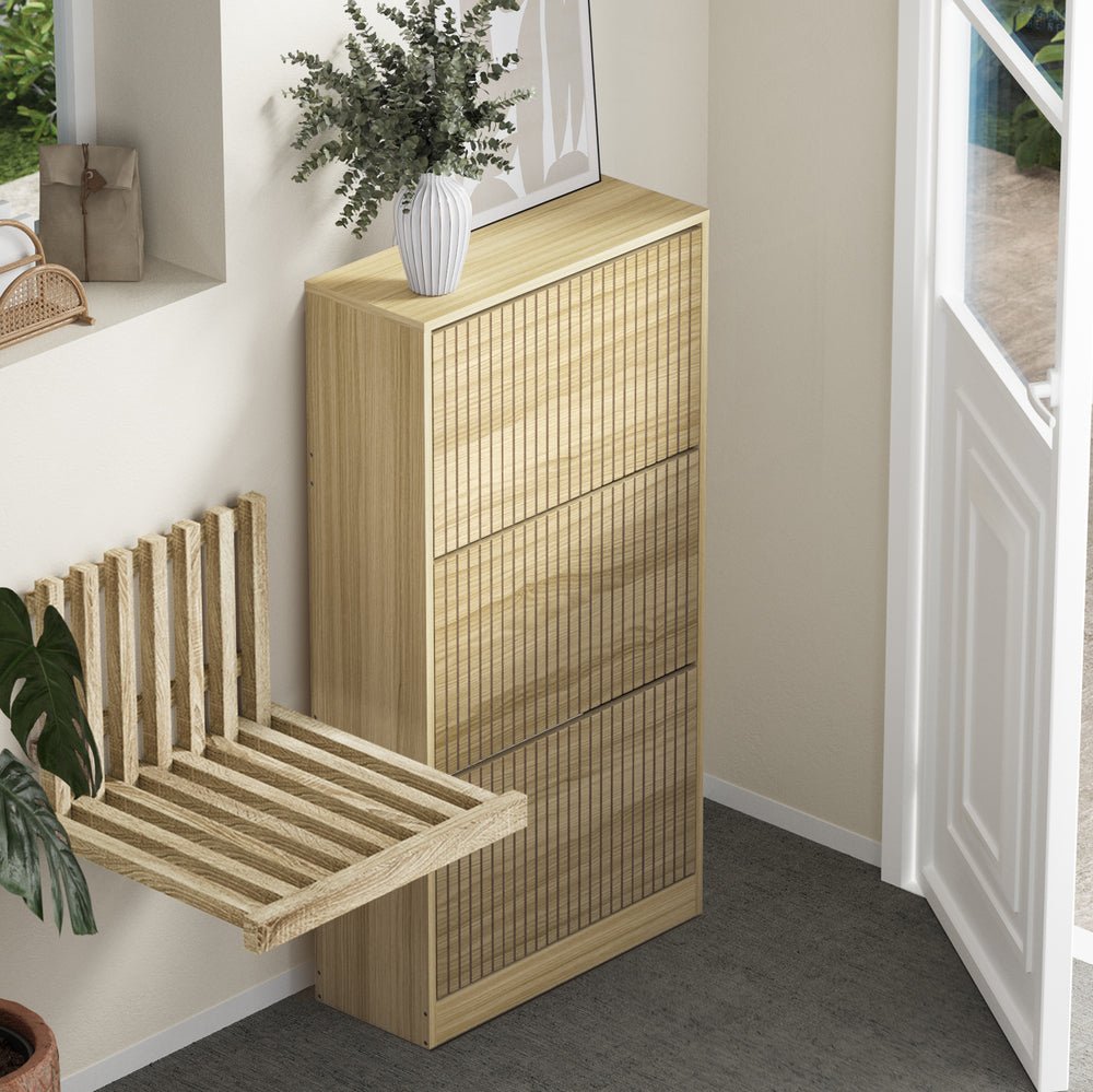 Natural Shoe Rack Storage Cabinet with 3 Compartments - Buy Online at Bargain Bay Australia