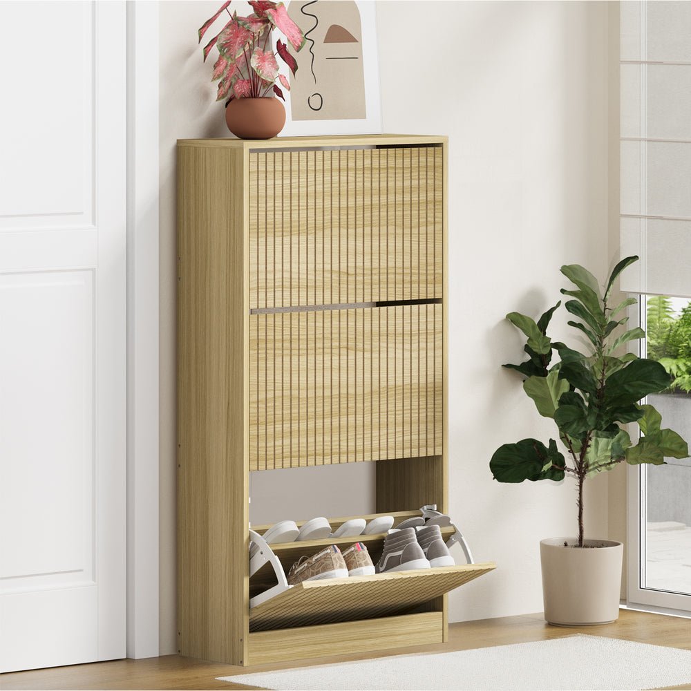 Natural Shoe Rack Storage Cabinet with 3 Compartments - Buy Online at Bargain Bay Australia