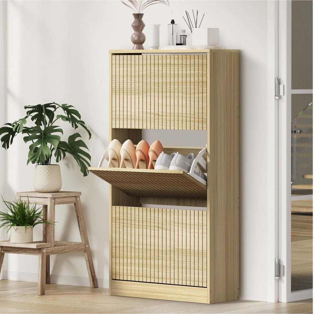 Natural Shoe Rack Storage Cabinet with 3 Compartments - Buy Online at Bargain Bay Australia