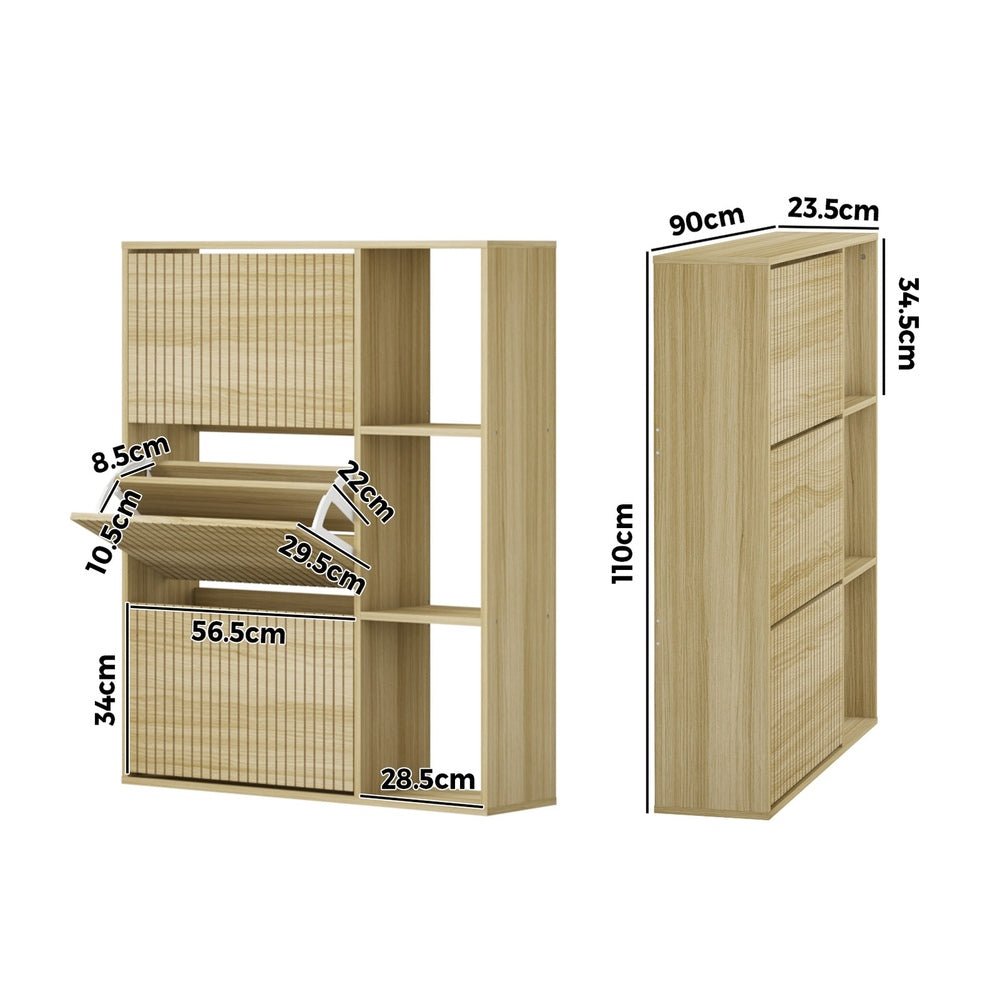 Natural Shoe Rack Storage Cabinet with Display Shelves - Buy Online at Bargain Bay Australia