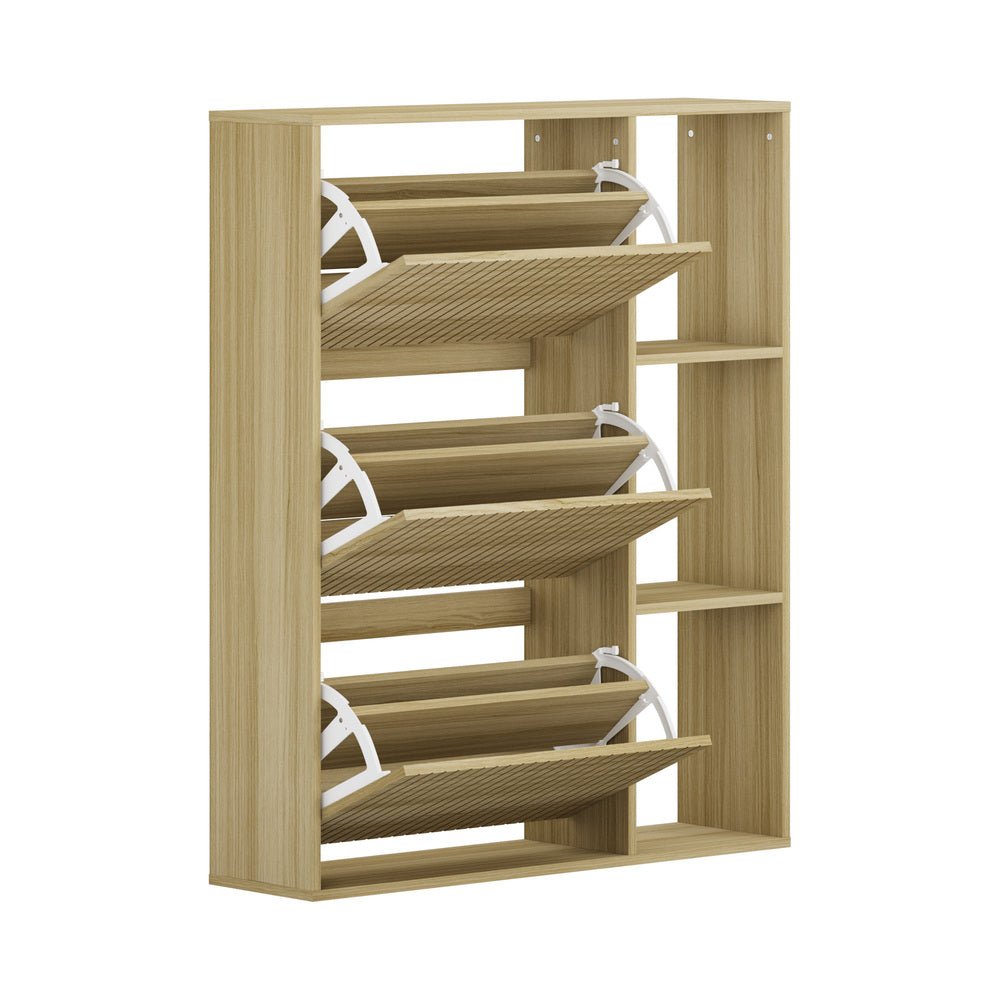 Natural Shoe Rack Storage Cabinet with Display Shelves - Buy Online at Bargain Bay Australia