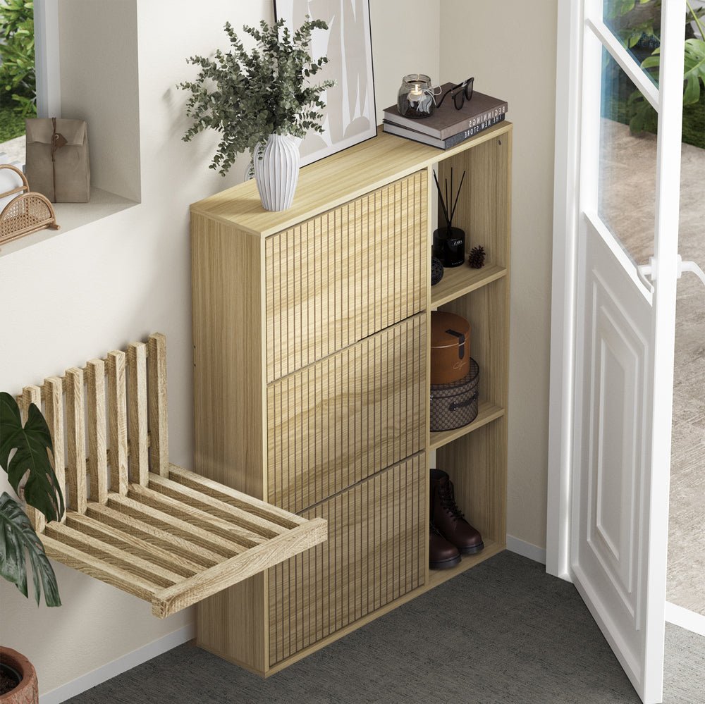 Natural Shoe Rack Storage Cabinet with Display Shelves - Buy Online at Bargain Bay Australia