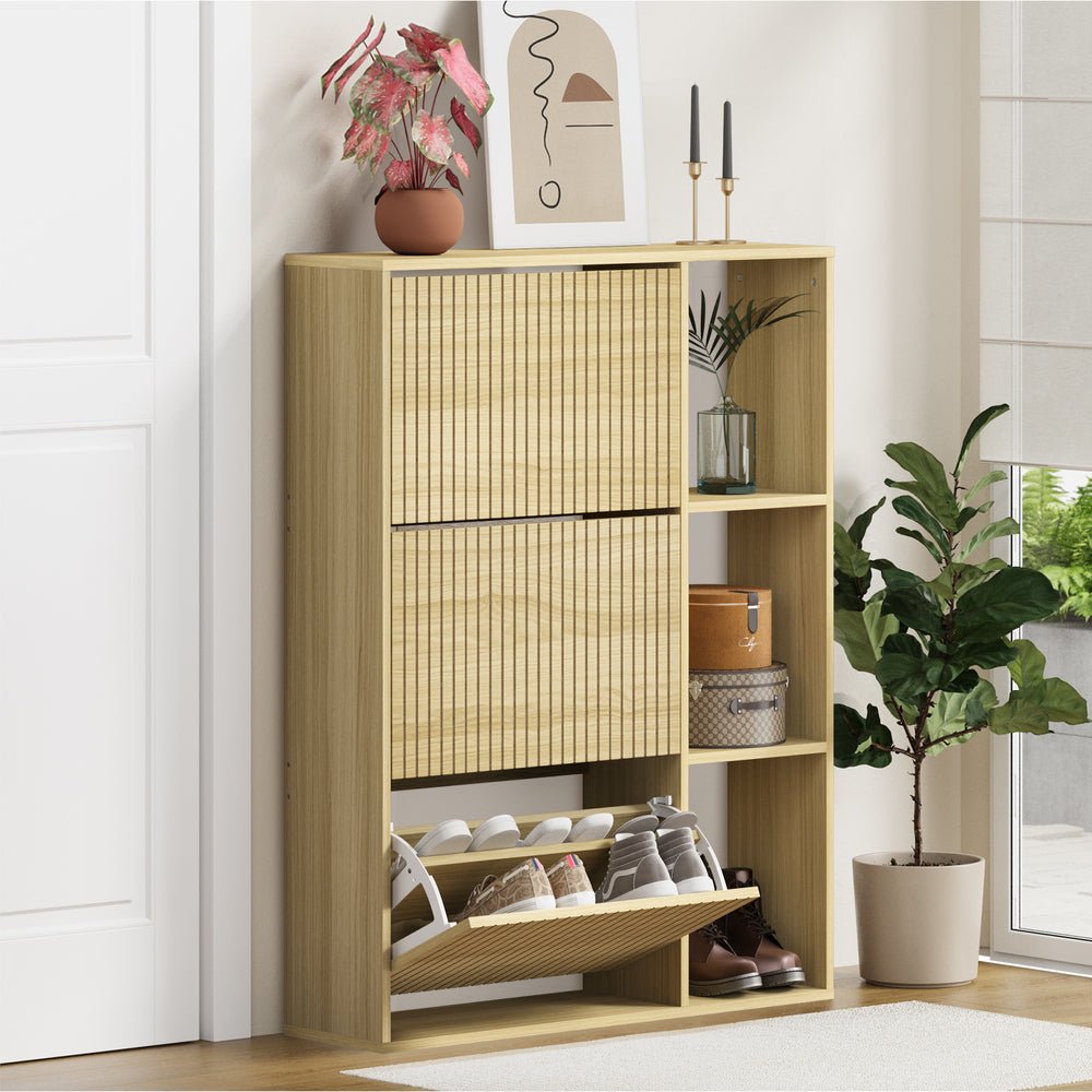 Natural Shoe Rack Storage Cabinet with Display Shelves - Buy Online at Bargain Bay Australia
