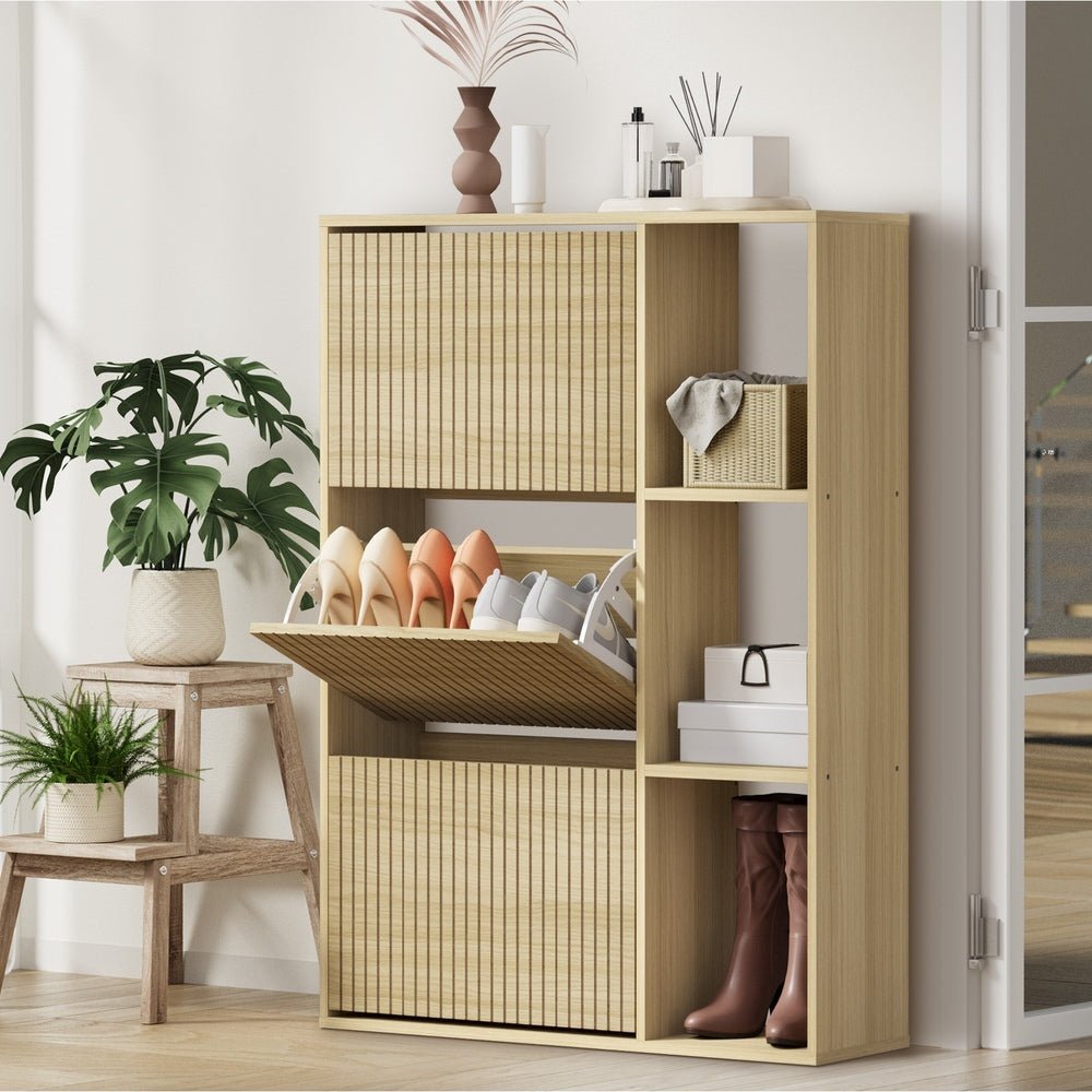 Natural Shoe Rack Storage Cabinet with Display Shelves - Buy Online at Bargain Bay Australia