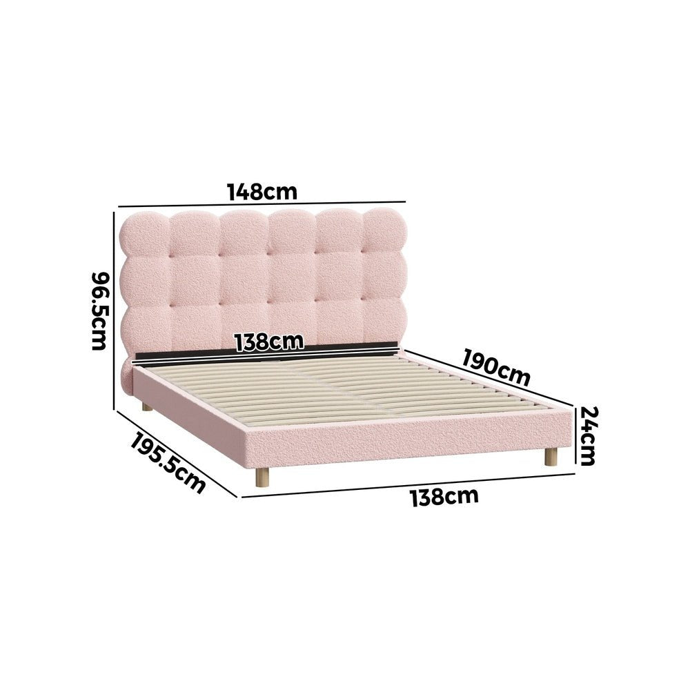 Pink Boucle Fabric Double Size Bed Frame with Tufted Bedhead - Buy Online at Bargain Bay Australia