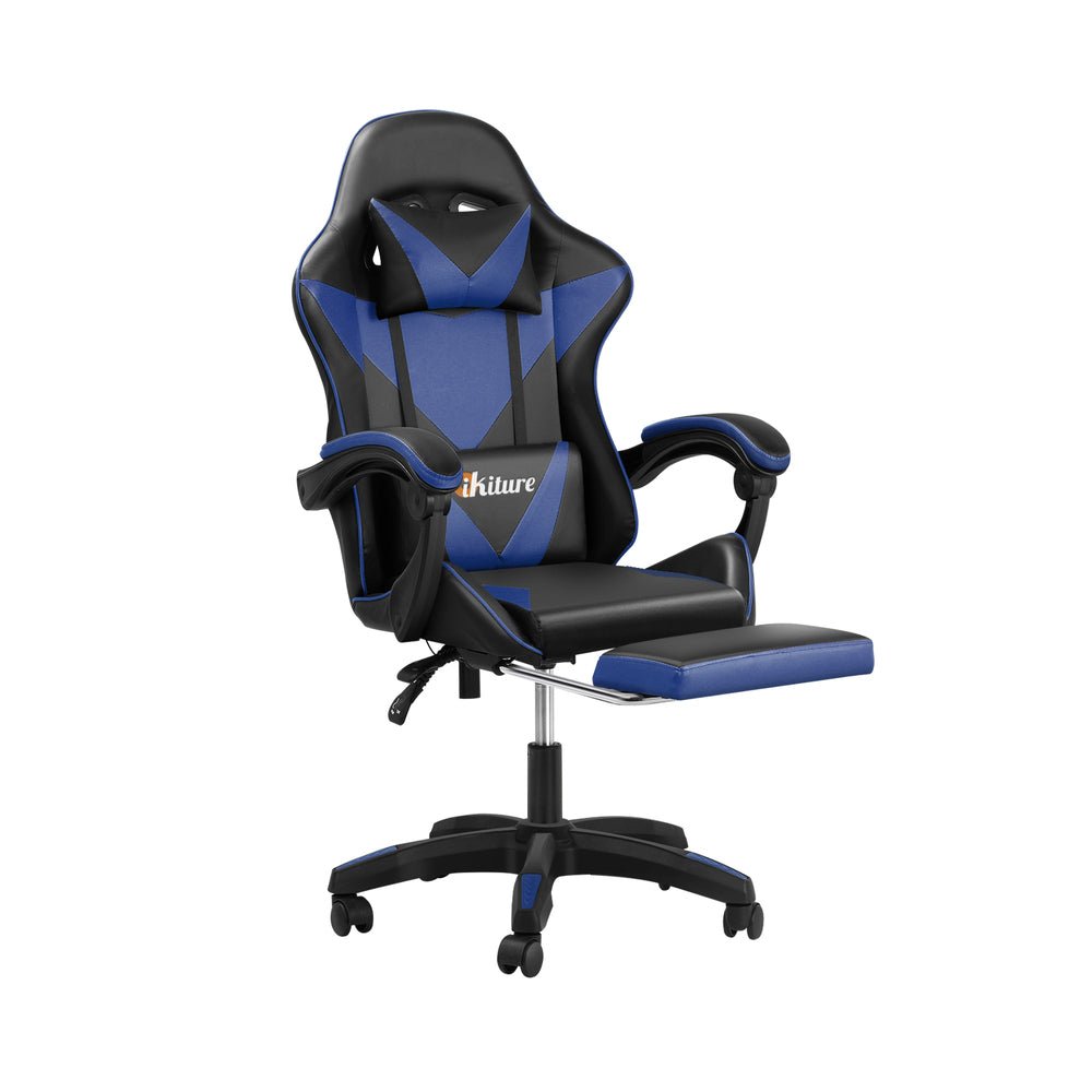 Gaming Chair with Footrest and Massage Pillow Black and Blue - Buy Online at Bargain Bay Australia