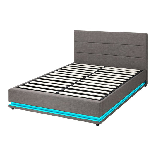 Queen Bed Frame with Gas Lift LED Storage Space Grey - Buy Online at Bargain Bay Australia