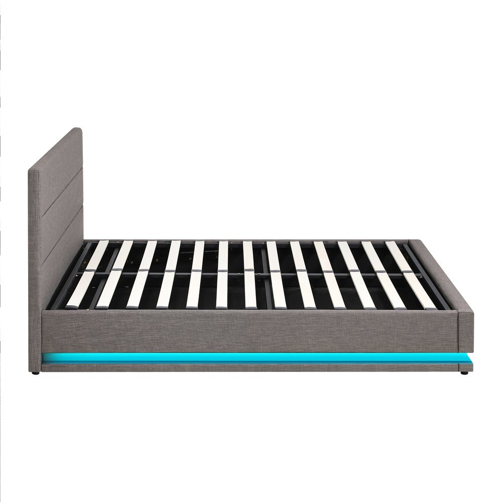 Queen Bed Frame with Gas Lift LED Storage Space Grey - Buy Online at Bargain Bay Australia